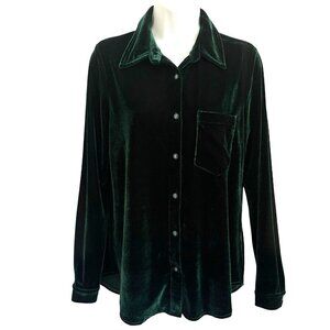 L’Academie Classic Shirt XS Dark Green Velvet Shacket Button Down Top Romantic
